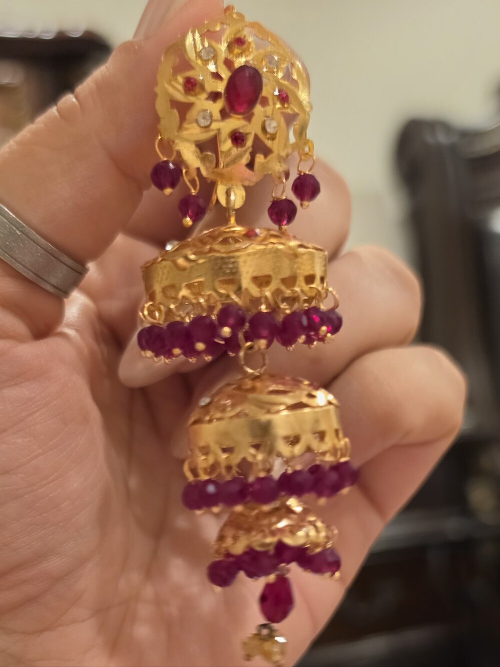 Traditional Gold-Tone Multi-Layer Necklace Set with Red Accents - Picture 14 of 16